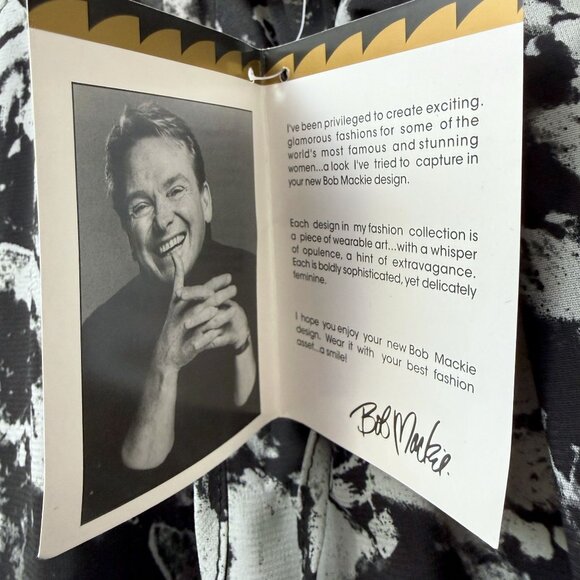 BOB MACKIE Blouse Large Black Artsy Print Tie Neck Long Sleeve Womens Top NWT - Picture 8 of 11